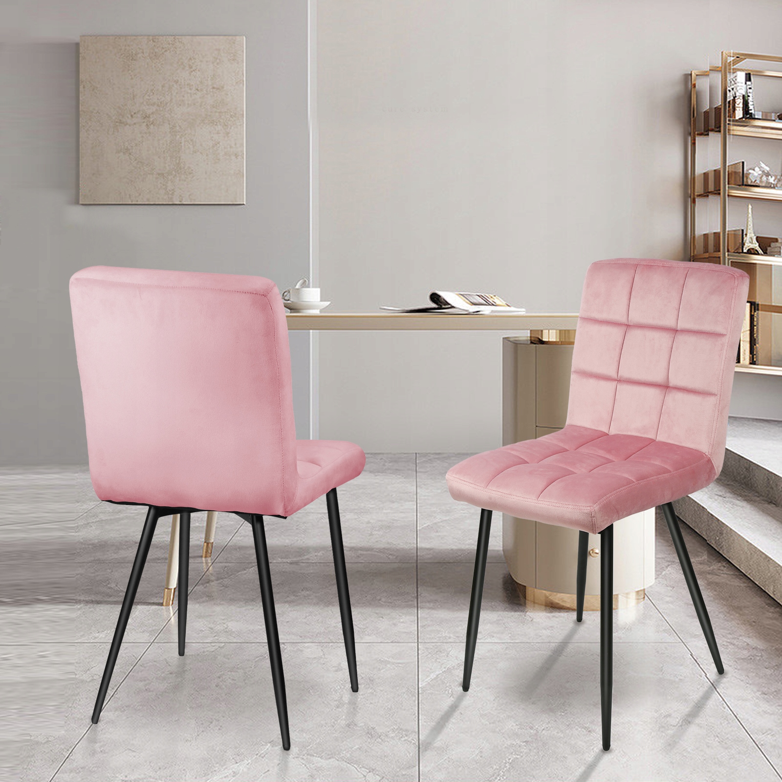 2X Krzesło Tapicerowane Kuchenne Welur Do Salonu Jadalni Różowy Loft Głębokość siedziska 39 cm