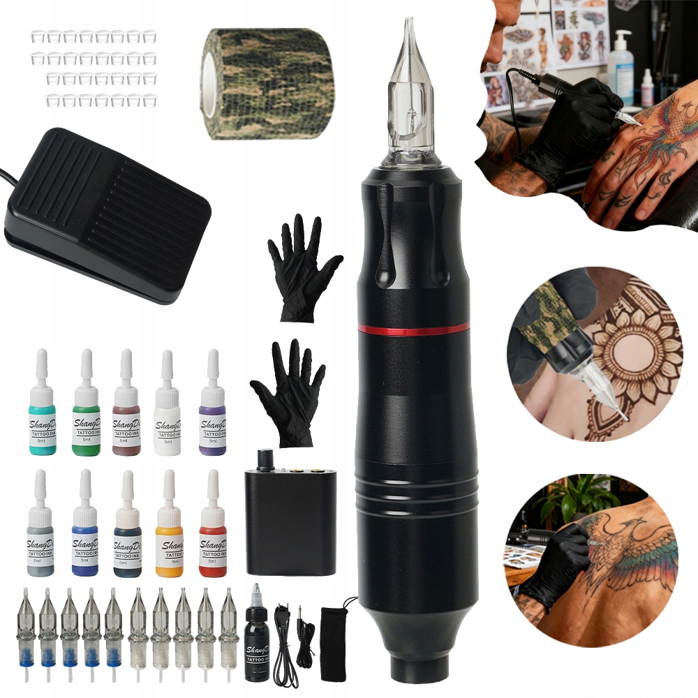 Pero Na Tetování, Sada S 10 Jehlami Na Tetování A 10 Inkousty Na Tetování