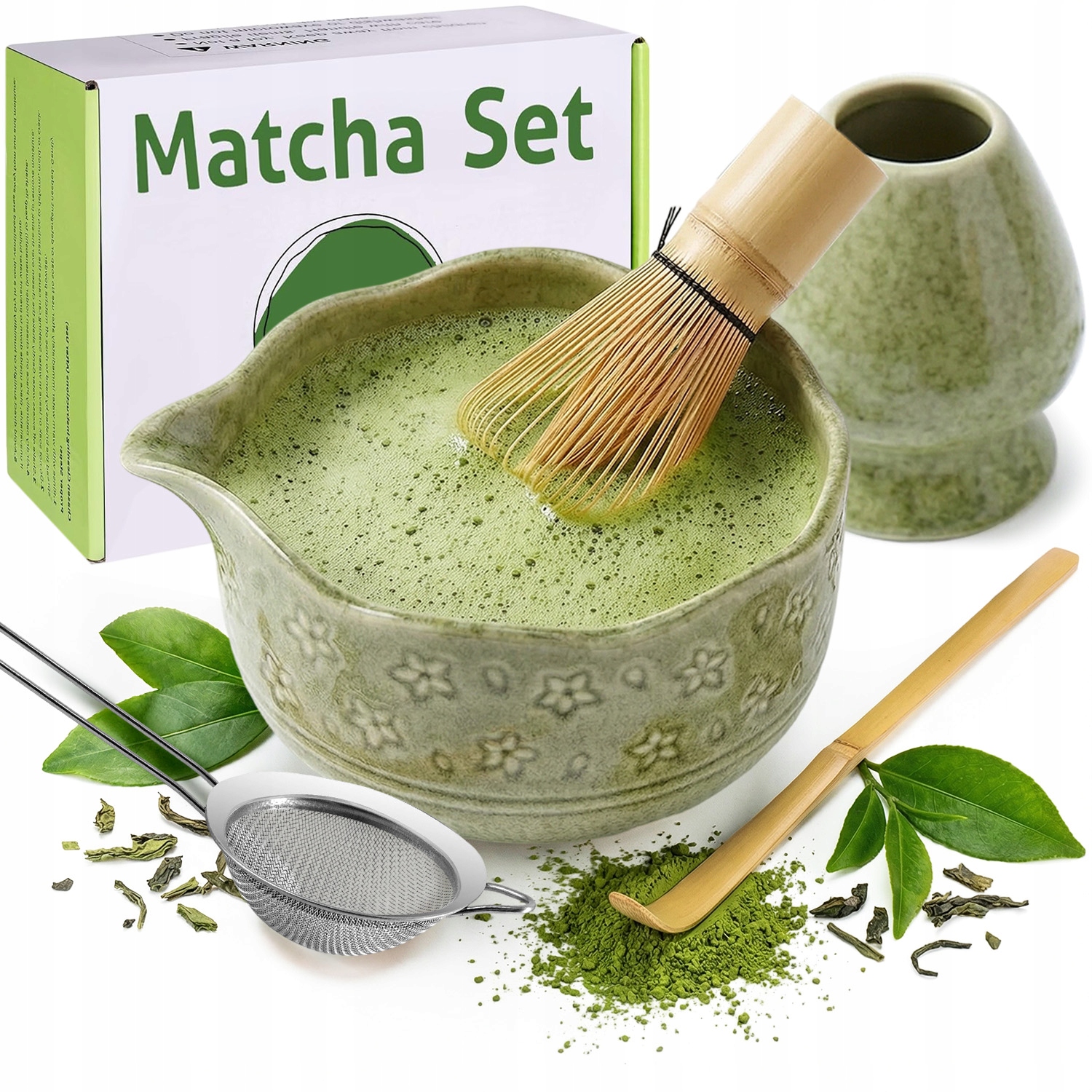 Levně Sada Na Čaj Matcha 5-DÍLNÁ Bambusová S Keramikou Jako Dárek
