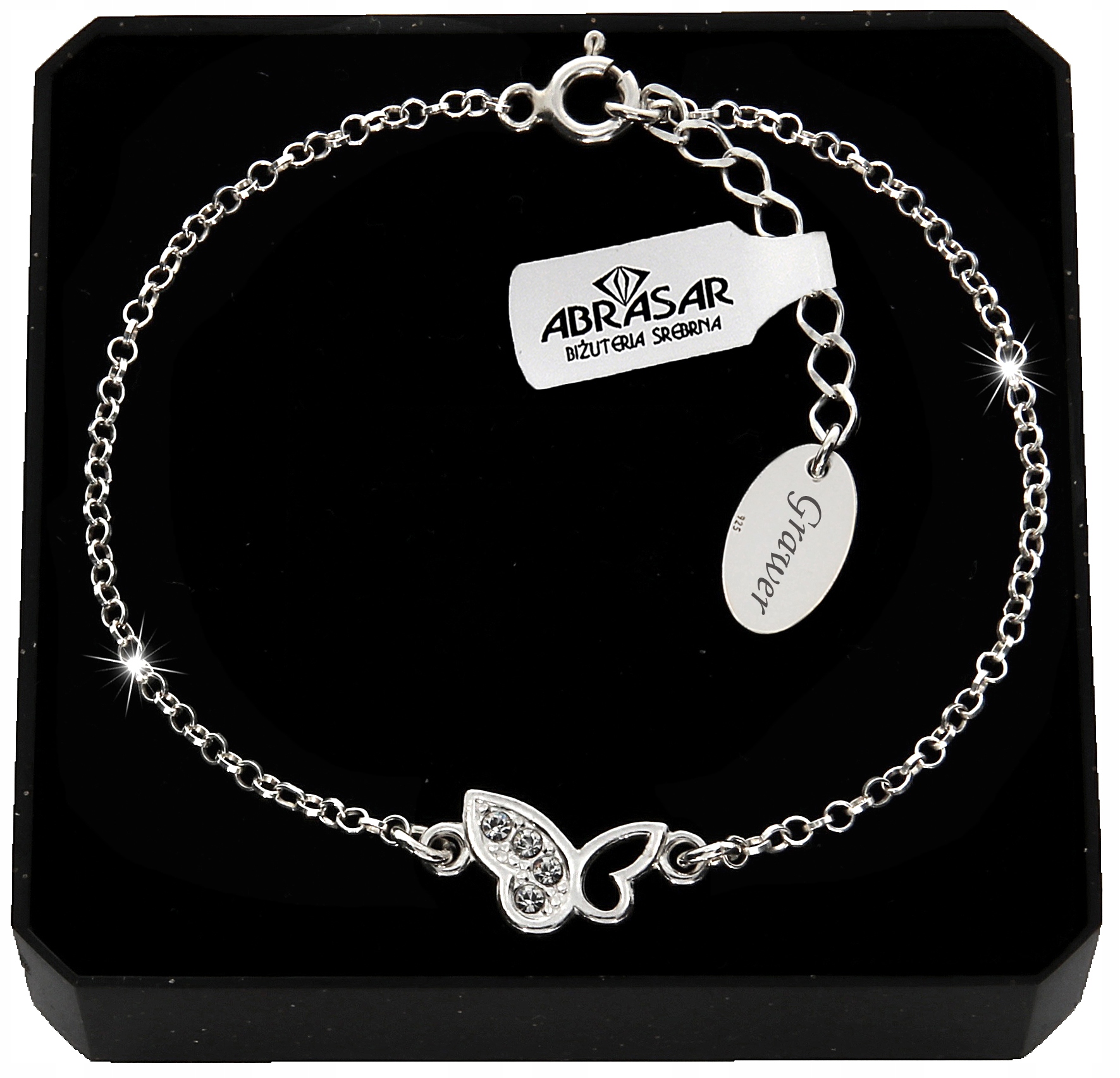 

Srebrna Bransoletka Motylek Z Cyrkoniami Grawer