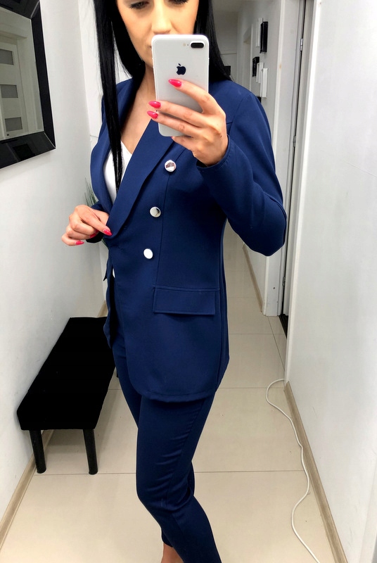 Damski Garnitur Garnitury Damskie Komplet marynarka spodnie Granatowy 3XL Kolor niebieski