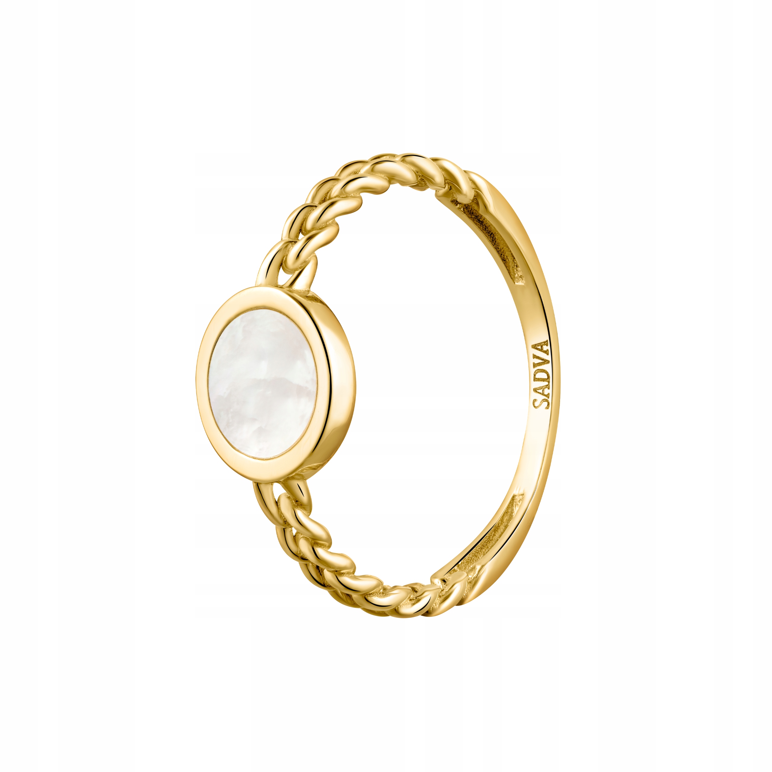 Pierścionek Złoty z Masą Perłową Koło Łańcuszek Złoto pr. 375 r. 16 Sadva