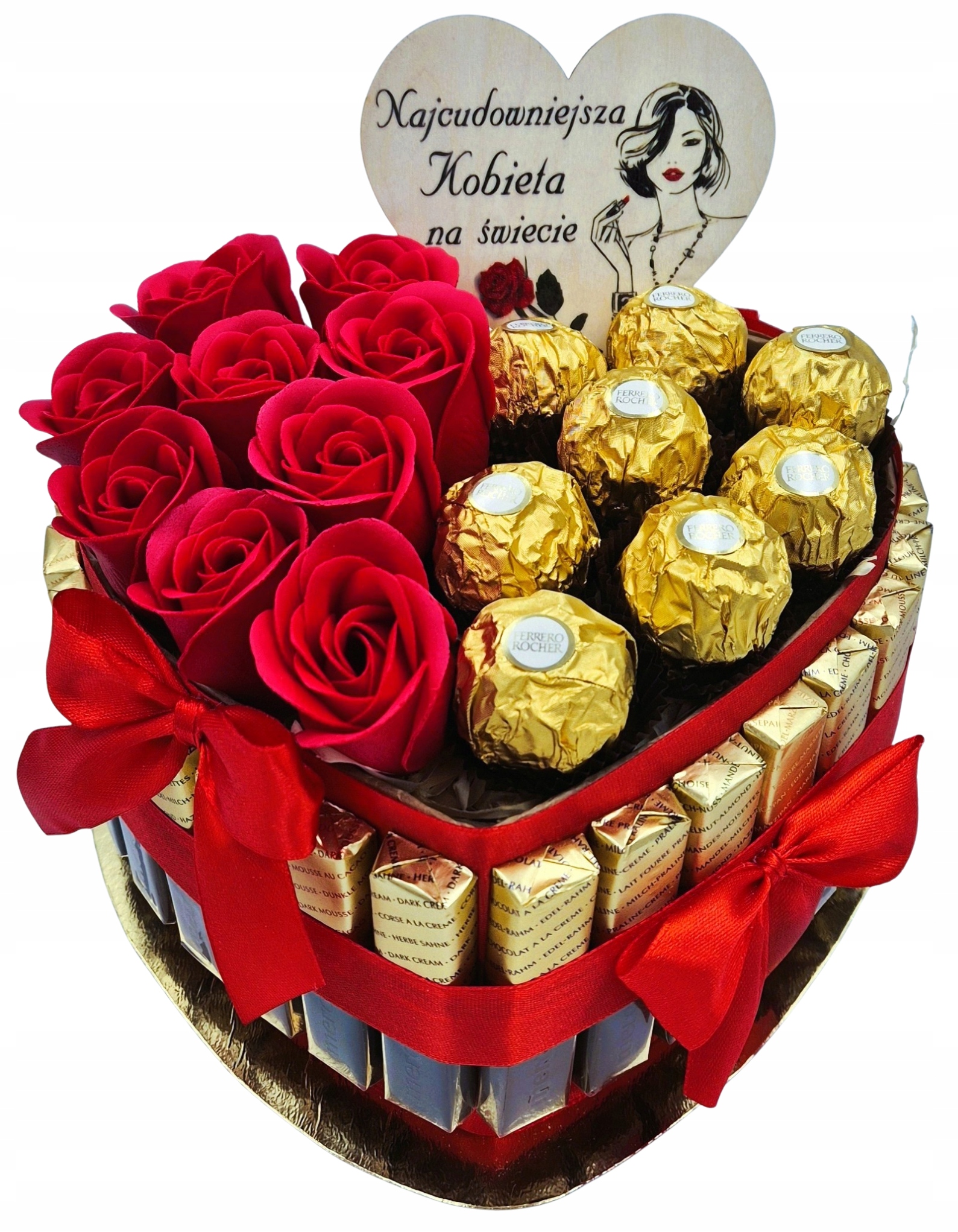 Tort Merci Kosz Prezentowy Box Urodziny Zestaw Słodyczy Róże 30 40