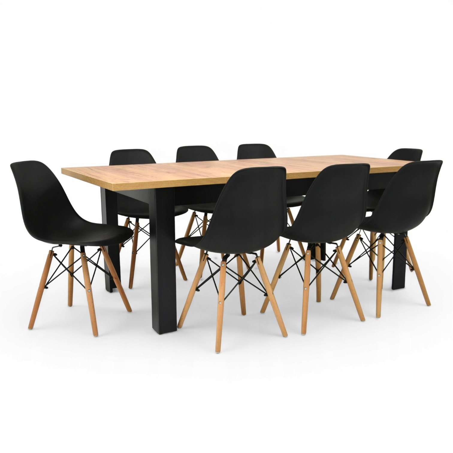 Stół z 8 krzesłami rozkładany zestaw skandynawski salonu dąb craft 90x160