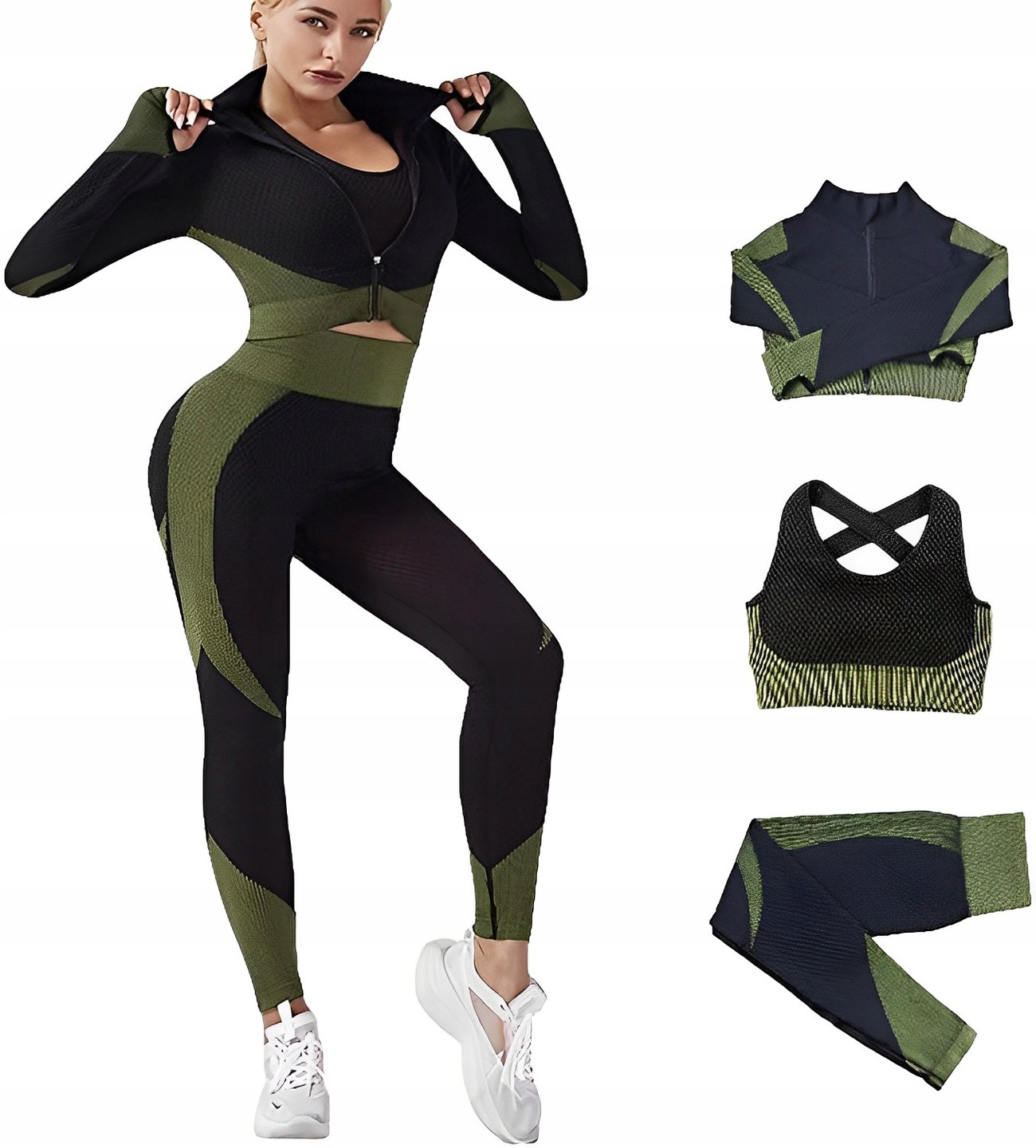 DAMSKI 3-CZĘŚCIOWY DRES FITNESS TRENINGOWY S