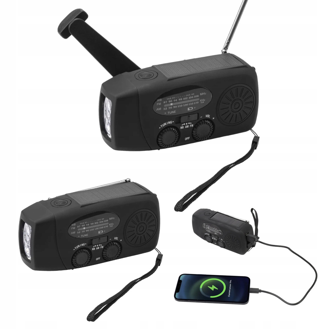 Fm rádio solární svítilna na kliku, nabíječka