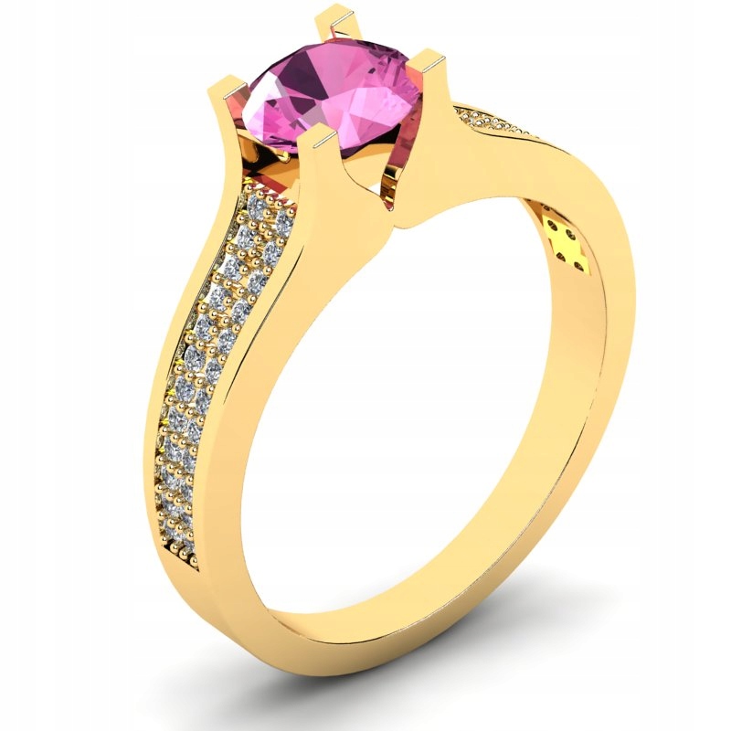 

Śliczny Pierścionek Złoty Z Różową Cyrkonią 14KR