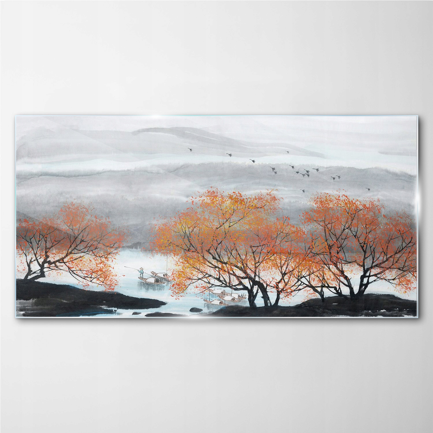 

Foto-obraz szklany Góry drzewa łodzie 140x70 cm
