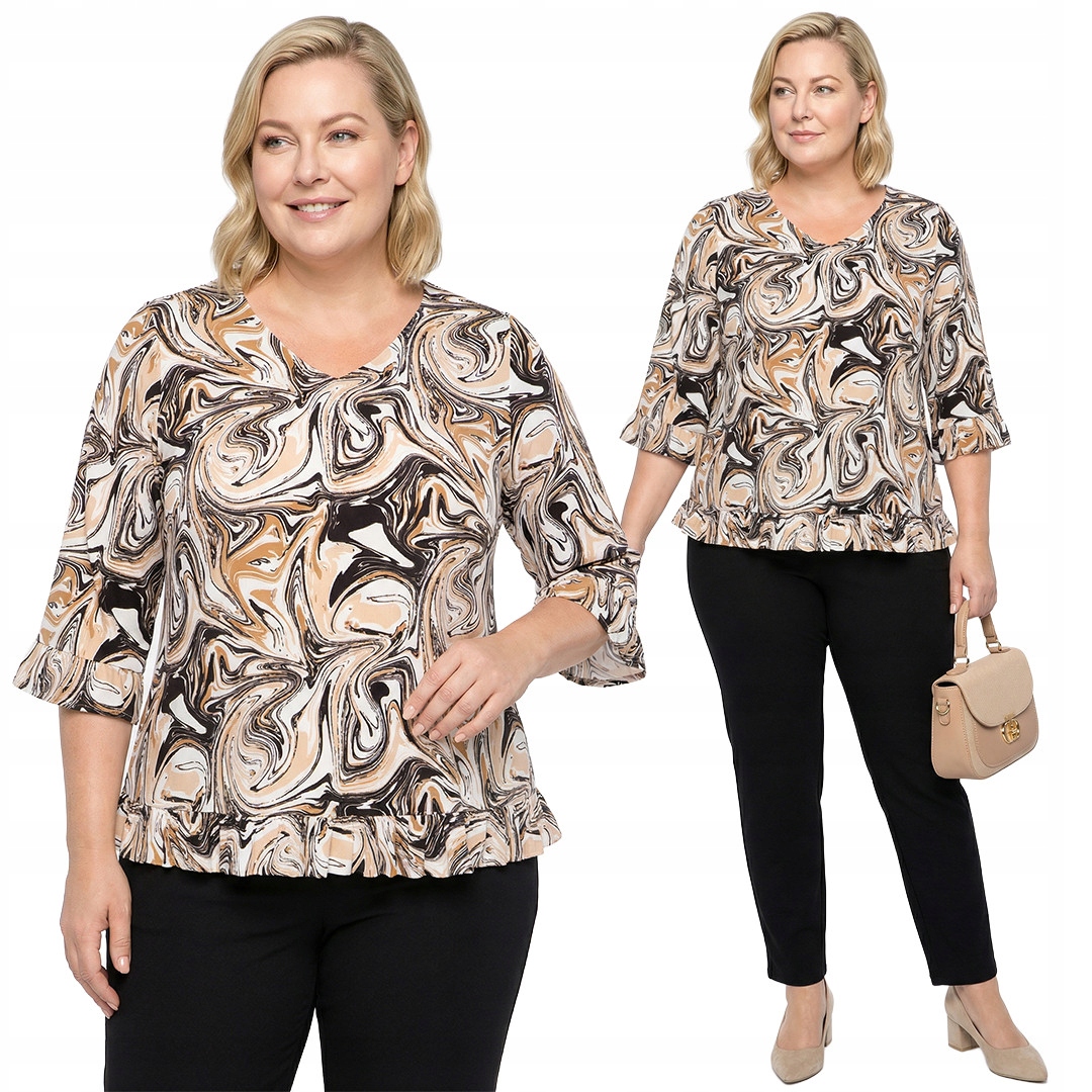 Béžová halenka s abstraktním vzorem plus size velikost 50