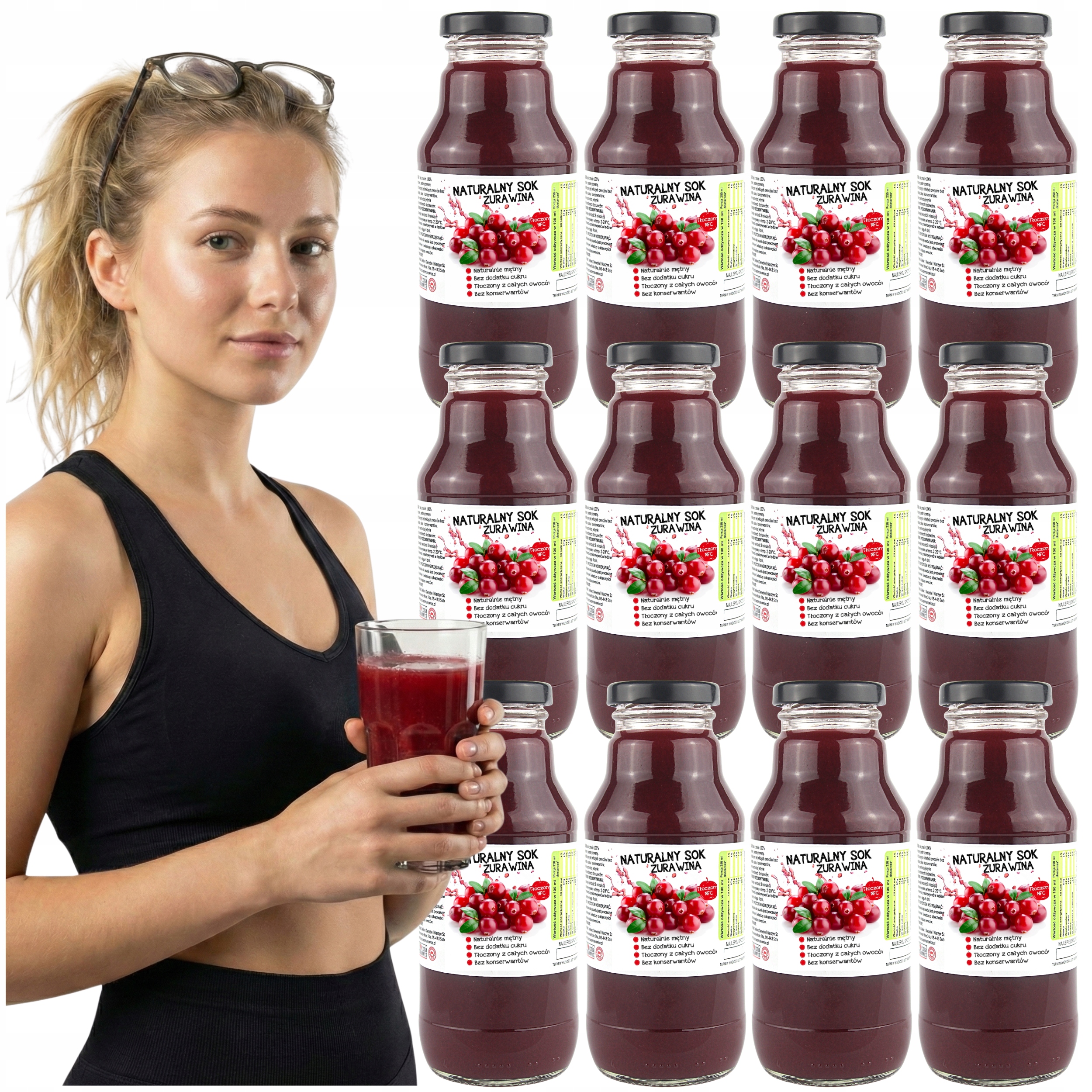 Sok z żurawiny 100% Naturalny Tłoczony Nfc butelka 300ML zestaw 12szt