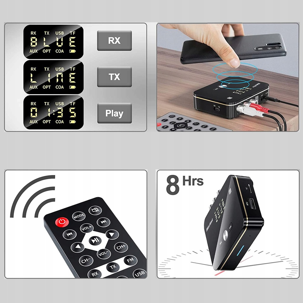 2 w 1 NFC Adapter Bluetooth Ugreen Wielofunkcyjne Czas pracy 10 h