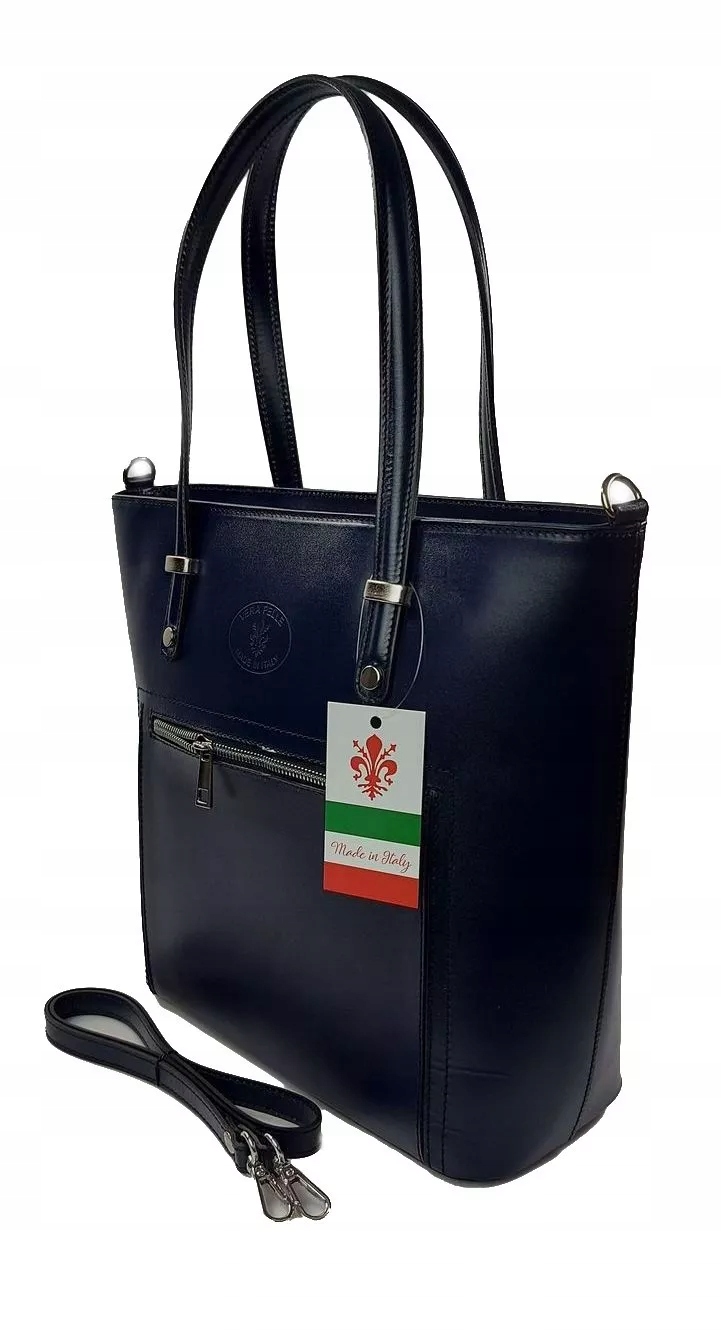 Elegantní Klasická Kožená Kabelka A4 Přes Rameno Kůže Shopper Tmavě Modrá