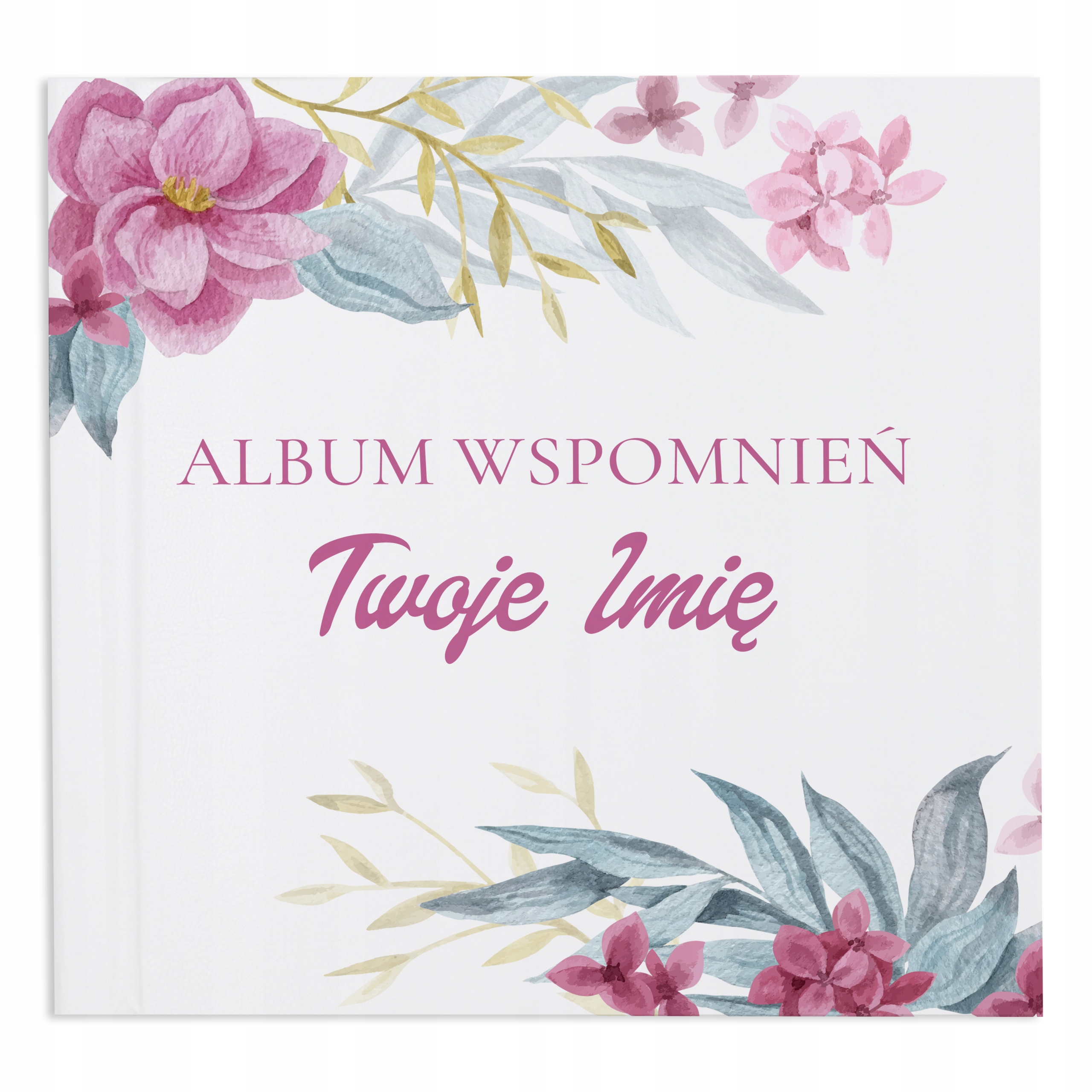 ALBUM NA ZDJĘCIA BIAŁY PAMIĘTNIK KWIATY * TWOJE IMIĘ* PREZENT NA URODZINY