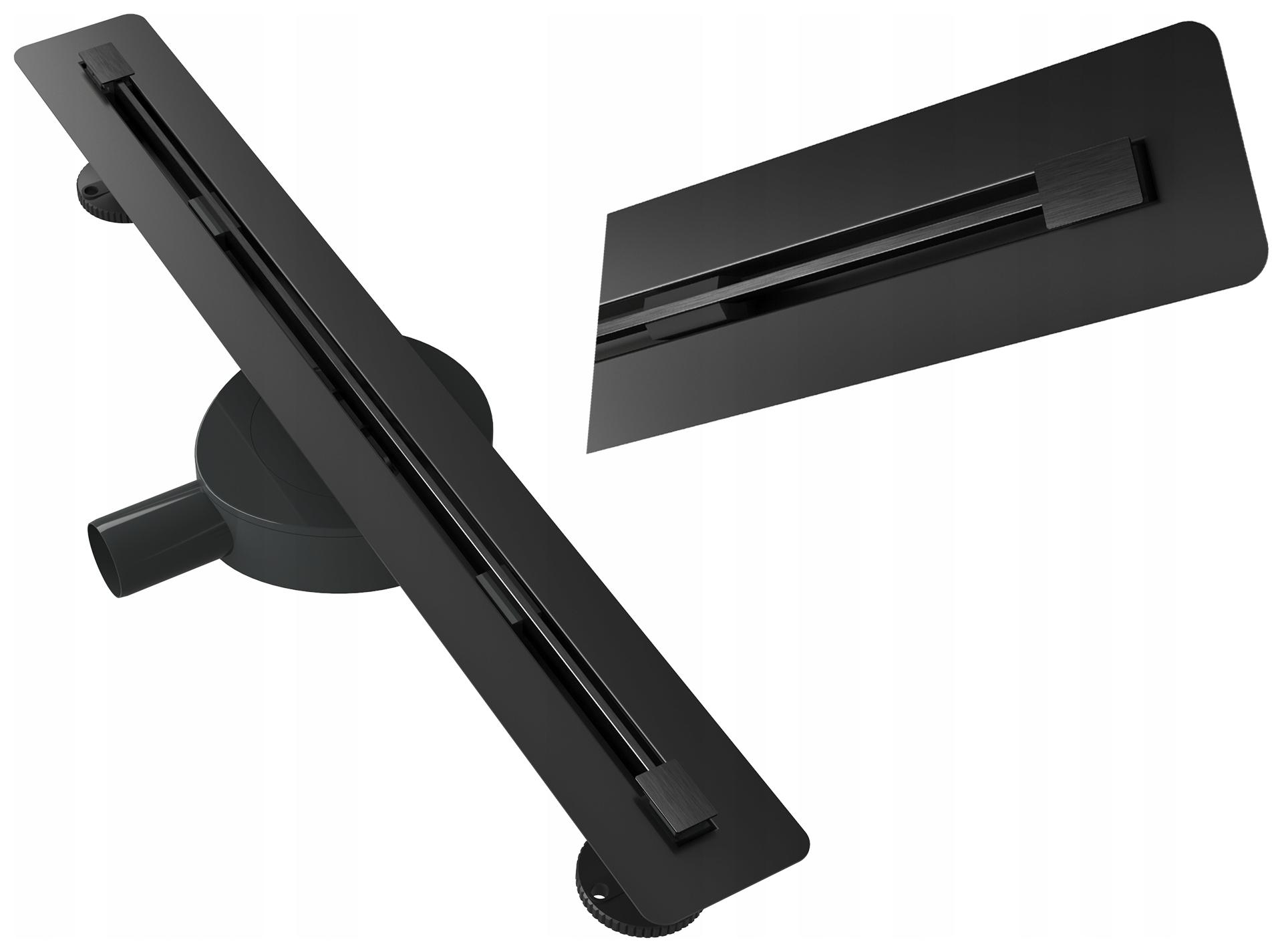 Liniový Odtok Pod Obklad 60 cm Oceľový Sifón Sprchový Kút Sprchový Žľab Luno Čierny