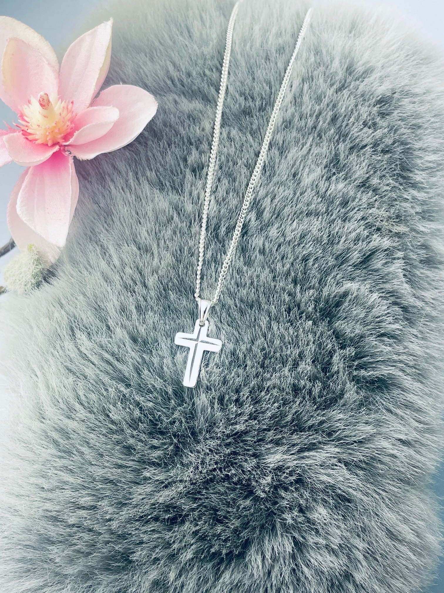 Stříbrný komplet náhrdelník řetízek pancíř přívěsek křížek frézovaný