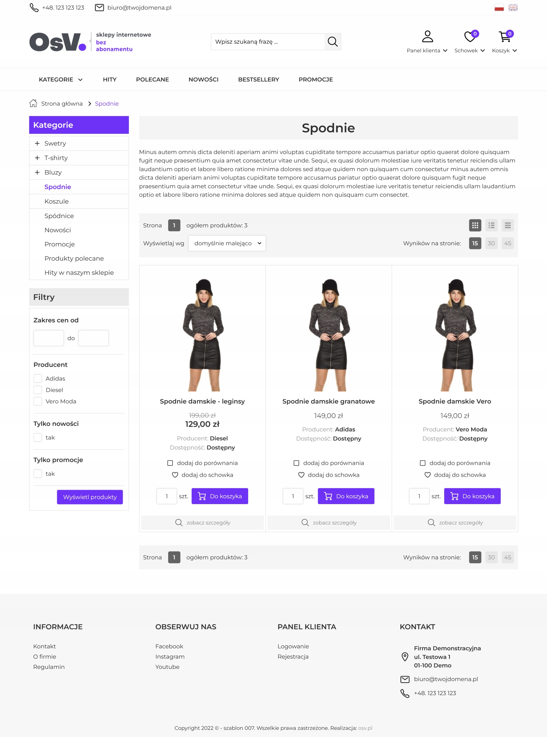 SKLEP INTERNETOWY + SZABLON PREMIUM 007 + SERWER 3mce + SSL + DOMENA Rodzaj serwisy internetowe