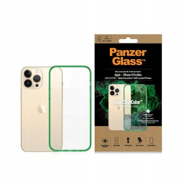 Pouzdro PanzerGlass ClearCase pro Apple iPhone 13 Pro Max, limetkové, vojenské kvality