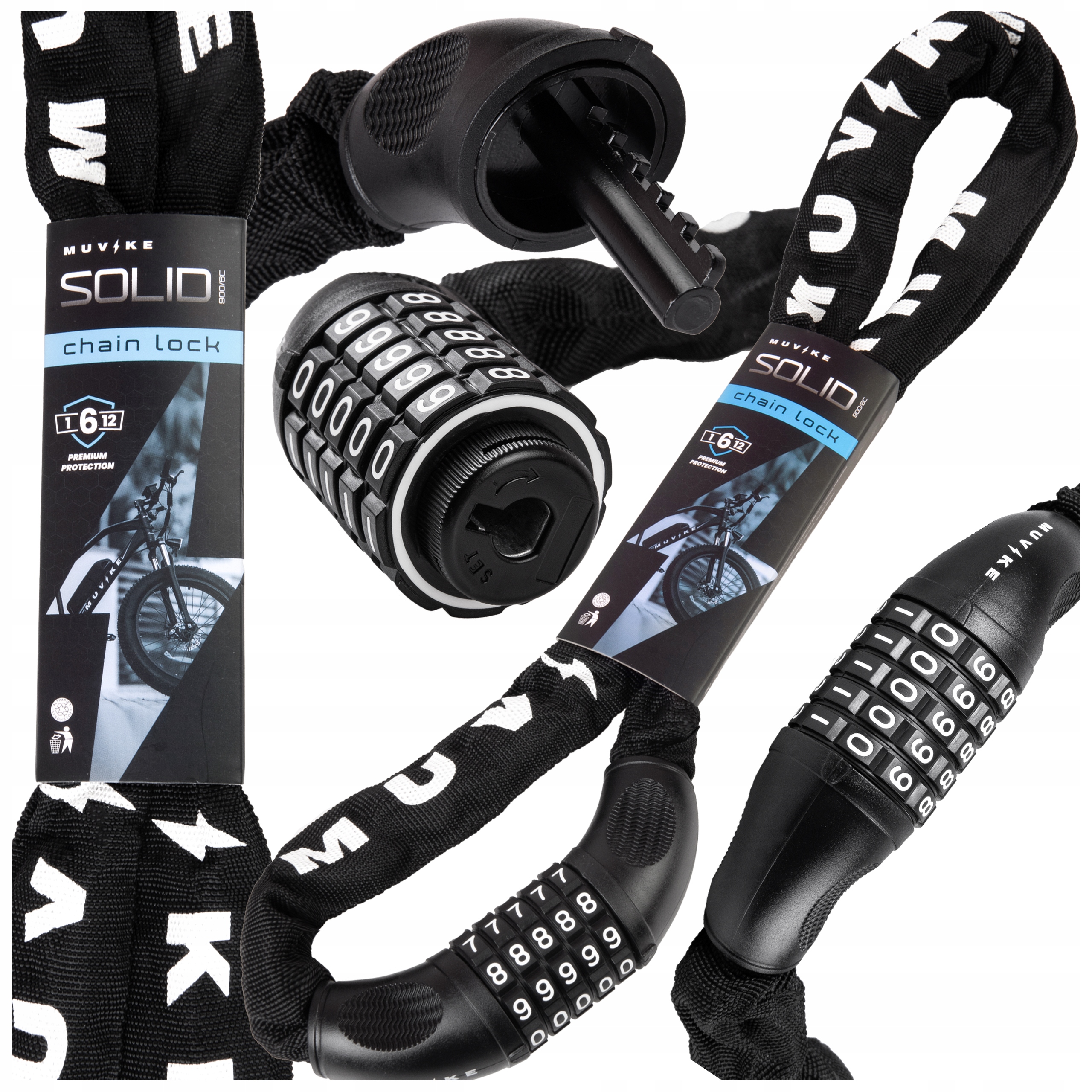 ZAPIĘCIE ROWEROWE ŁAŃCUCH NA SZYFR / KOD MUVIKE SOLID 1000/6C