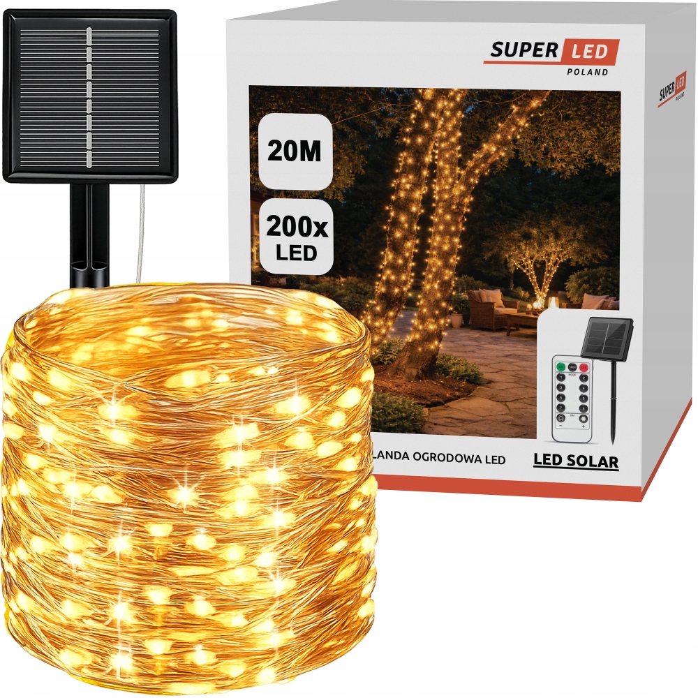 Girlanda solarna LED ogrodowa 200 x lampki LED 20 m + pilot