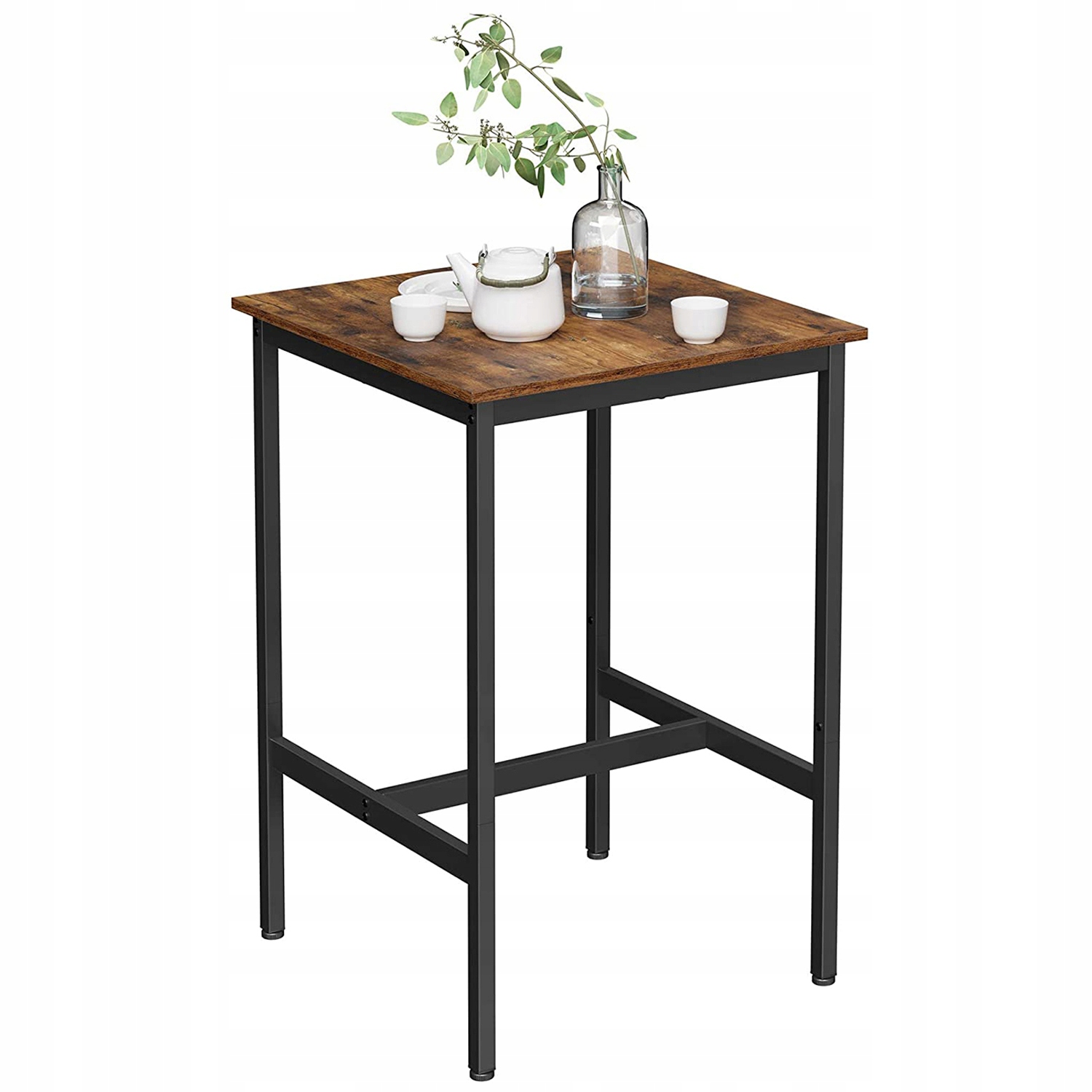 Vysoký stůl, čtvercový barový stůl, ocelový rám, 60x60x92 cm, hnědá a černá barva