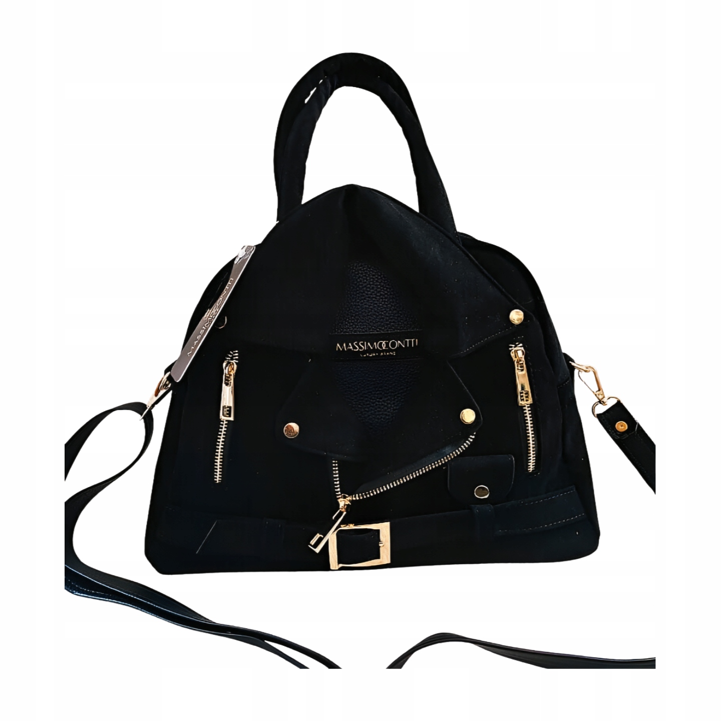 Massimo Contti shopper kabelka kufřík střihu černá z eko semiše na zip