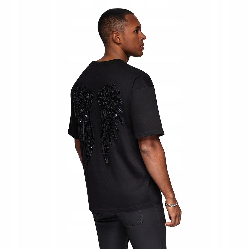 Pánské bavlněné tričko s flitrovým motivem, černé V1 OM-TSCT-0289, vel. XL