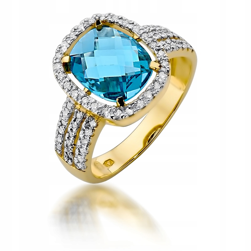 

Złoty Pierścionek pr585 Topaz Brylanty Grawer