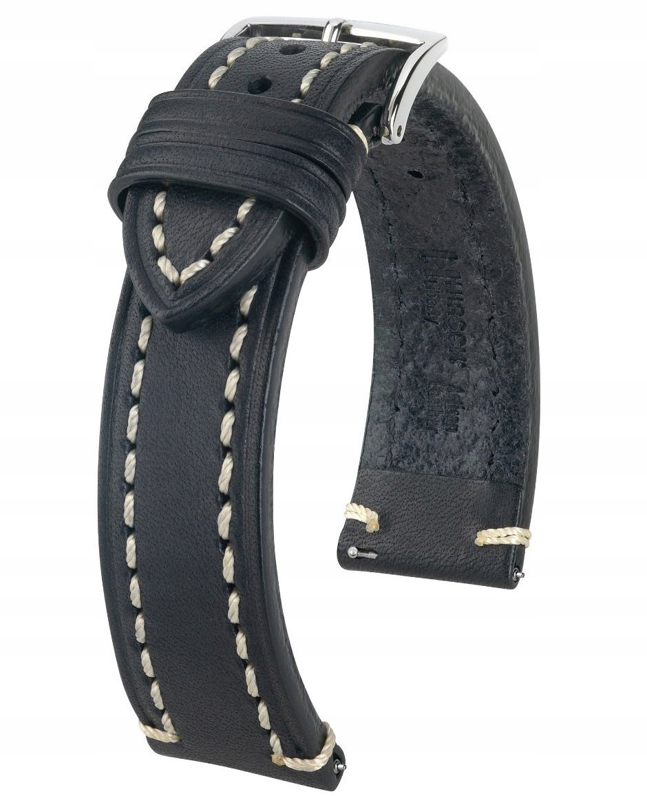 Černý Kožený Řemínek Pro Chytré Hodinky Hirsch Liberty L 22 mm
