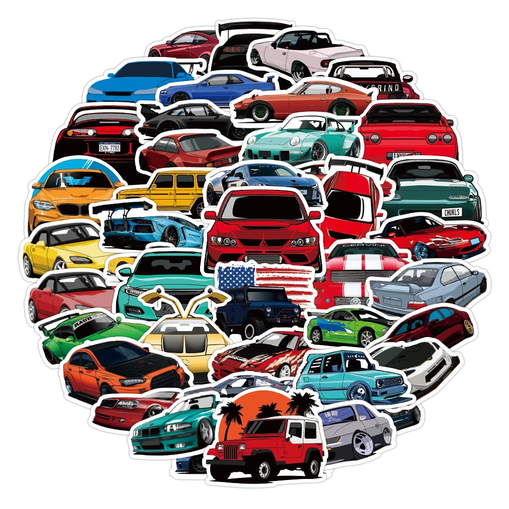 

Wlepy Naklejki Wodoodporne Sticker MIX Auta 50szt