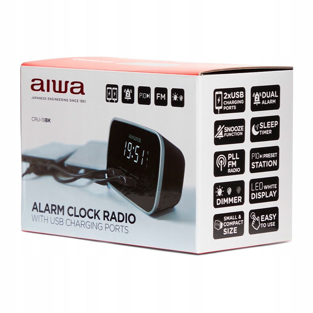 RADIOBUDZIK AIWA CRU-19BK CZARNY 2 PORTY USB Model CRU-19BK