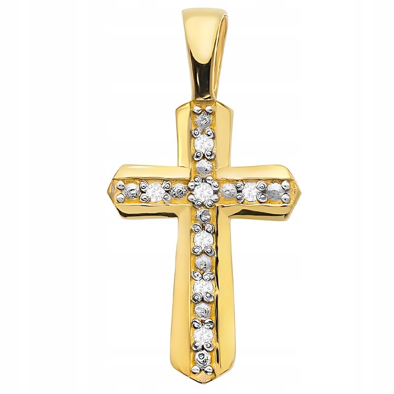 Zlatý Kříž Křížek 585 s brilianty 0,035 ct 14k Krabička