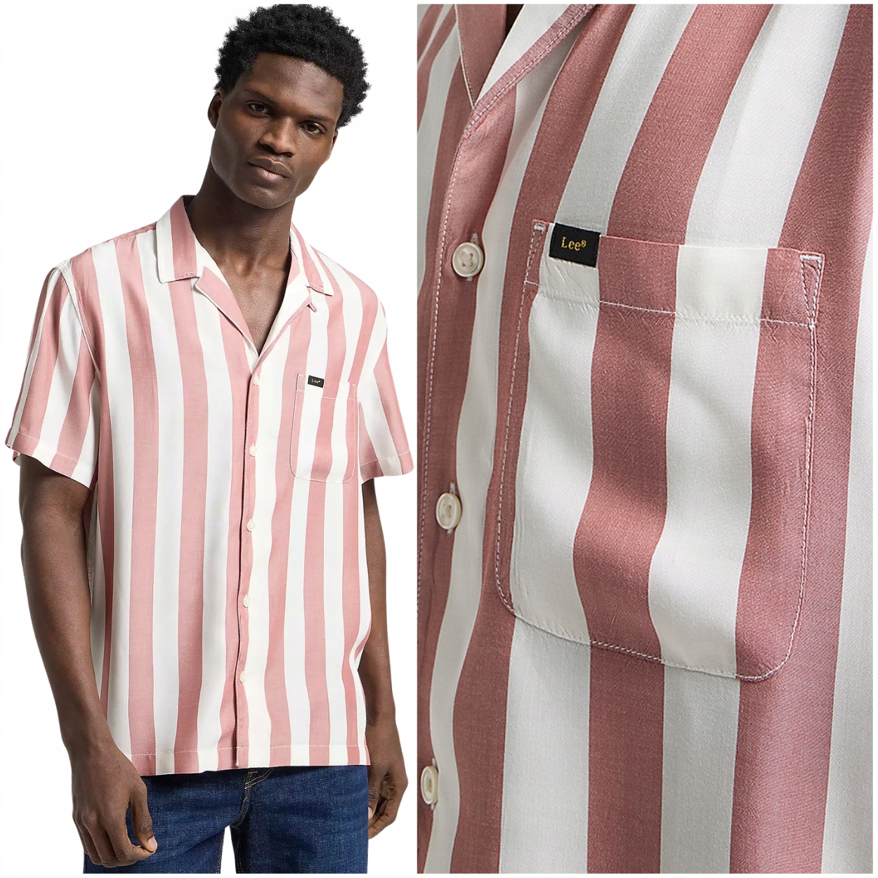 Lee Resort Shirt Sepia volná lehká pruhovaná košile s krátkým rukávem L