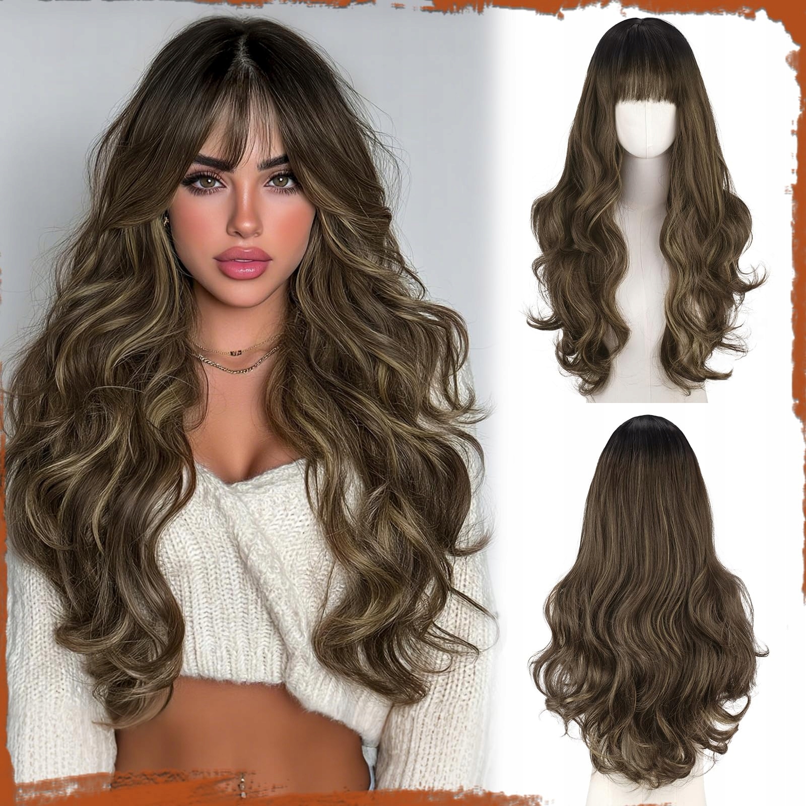 Sofeiyan 60 cm vlnitá hnědá paruka se syntetickými proužky