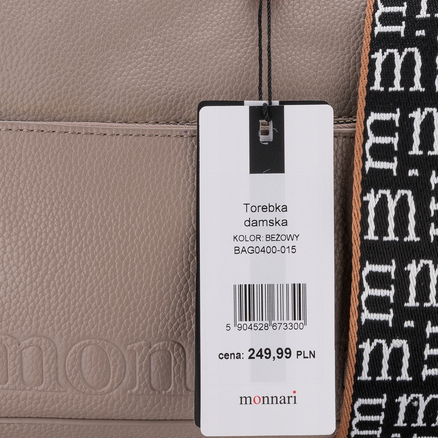 TOREBKA LISTONOSZKA MONNARI BEŻOWA AZTECKI PASEK KIESZONKA 2 KOMORY Model BAG0400-015