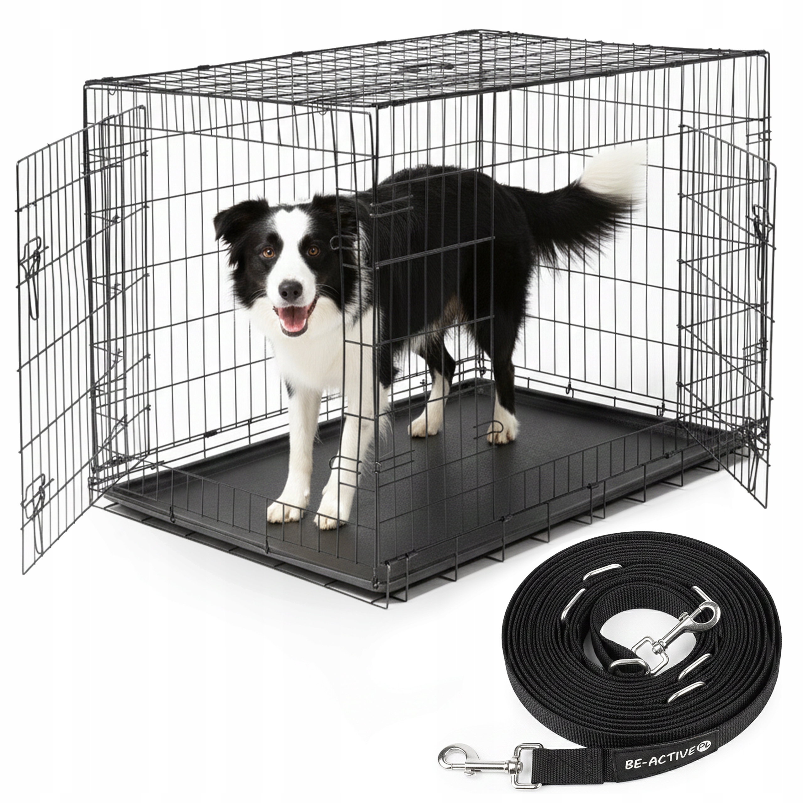 Kovová Kennelová Klec Pro Psa Zvířat 89x56x64cm Kotec XL Vodítko 5M