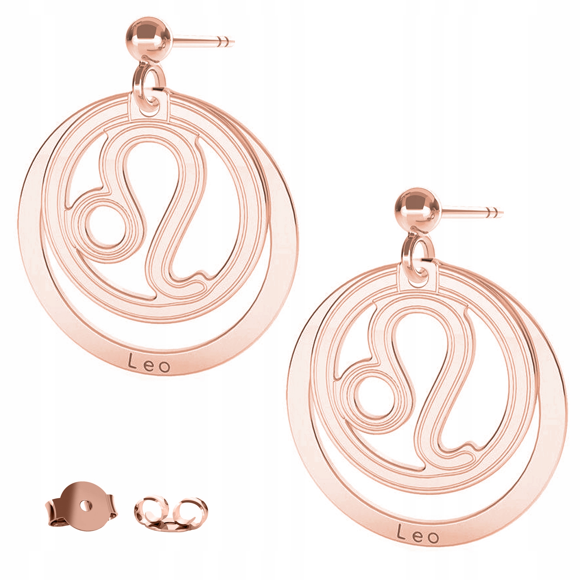 Náušnice Znamení Zvěrokruhu Lev růžové zlato 925