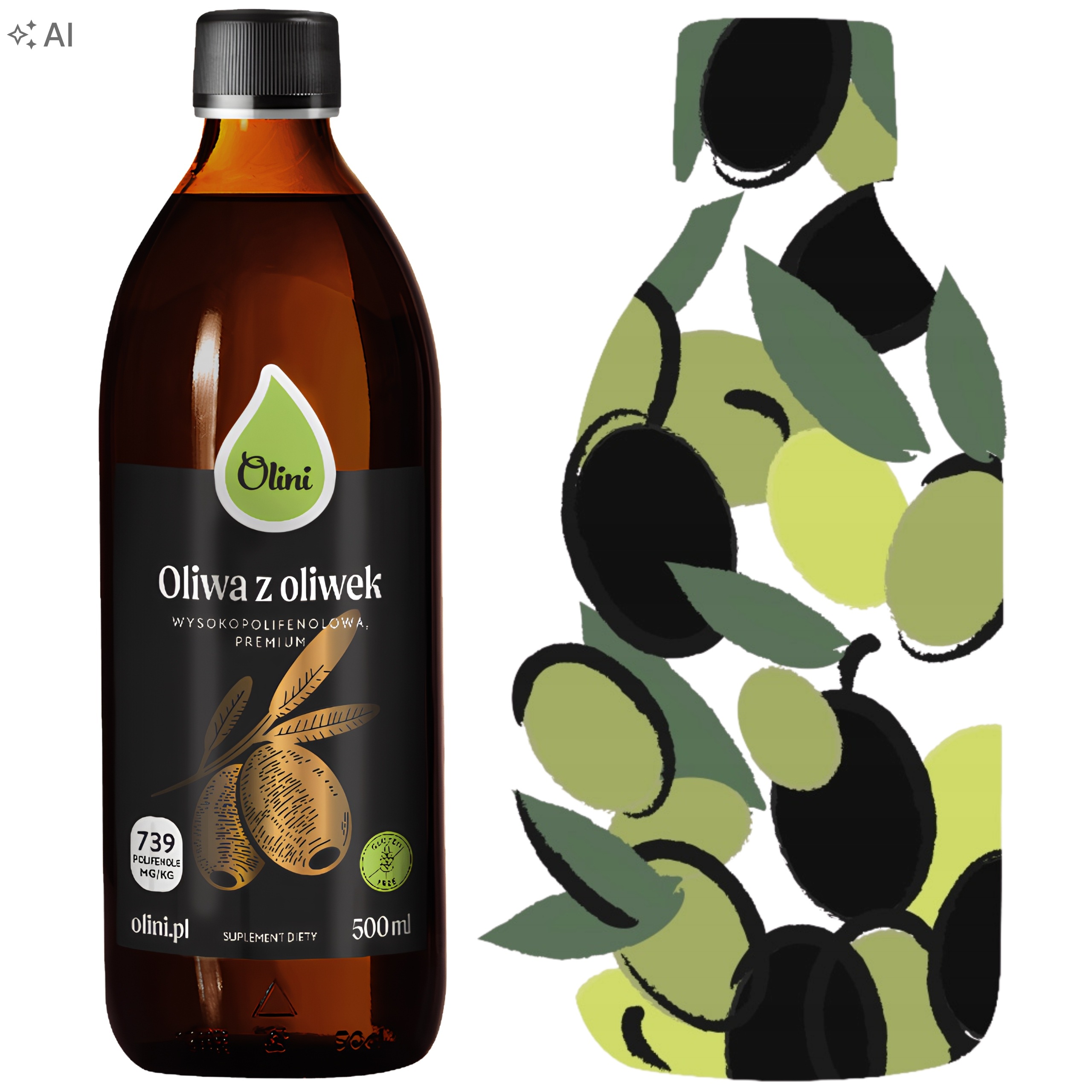 Oliwa z oliwek wysokopolifenolowa 500 ml Niska Kwasowość Głęboki Smak Olini