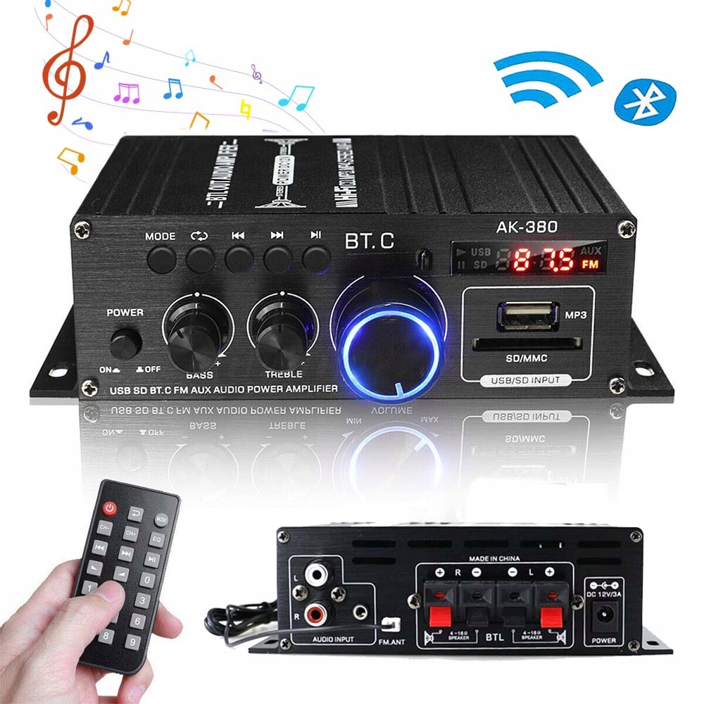 Zesilovač Stereofonního Zvuku Bluetooth Stereo Hifi 2-KANÁLOVÝ, Přenosný