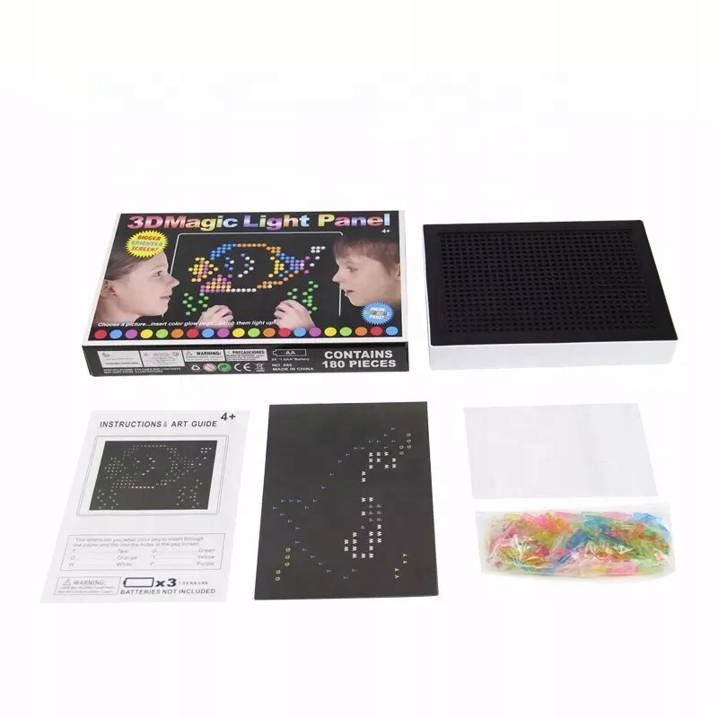 UKŁADANKA GUZIKOWA EDUKACYJNA TABLICA PODŚWIETLANA 3D MAGIC LED PINEZKAMI Stan opakowania oryginalne