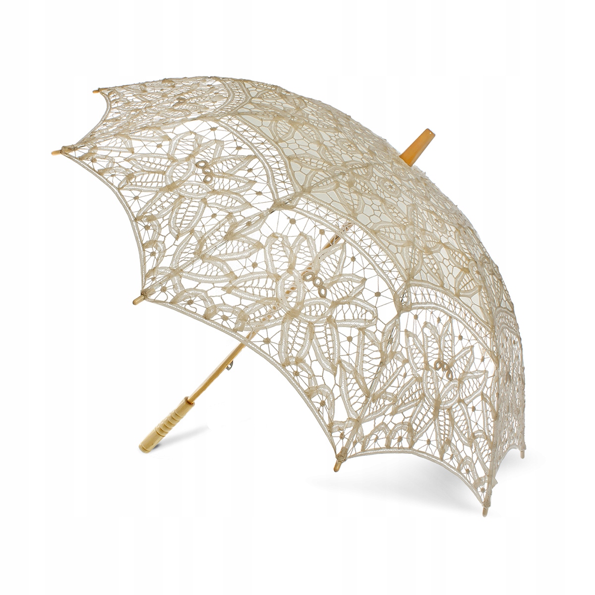 Krajkový svatební deštník Maribotique, ecru, dřevěná rukojeť, 90 cm