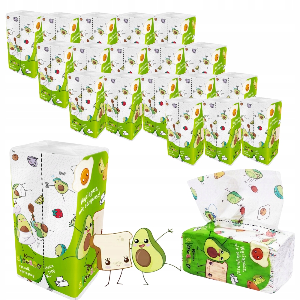 20 x Ręcznik Zz Kartika Motyw Avocado 2 Warstwy Binda 150szt
