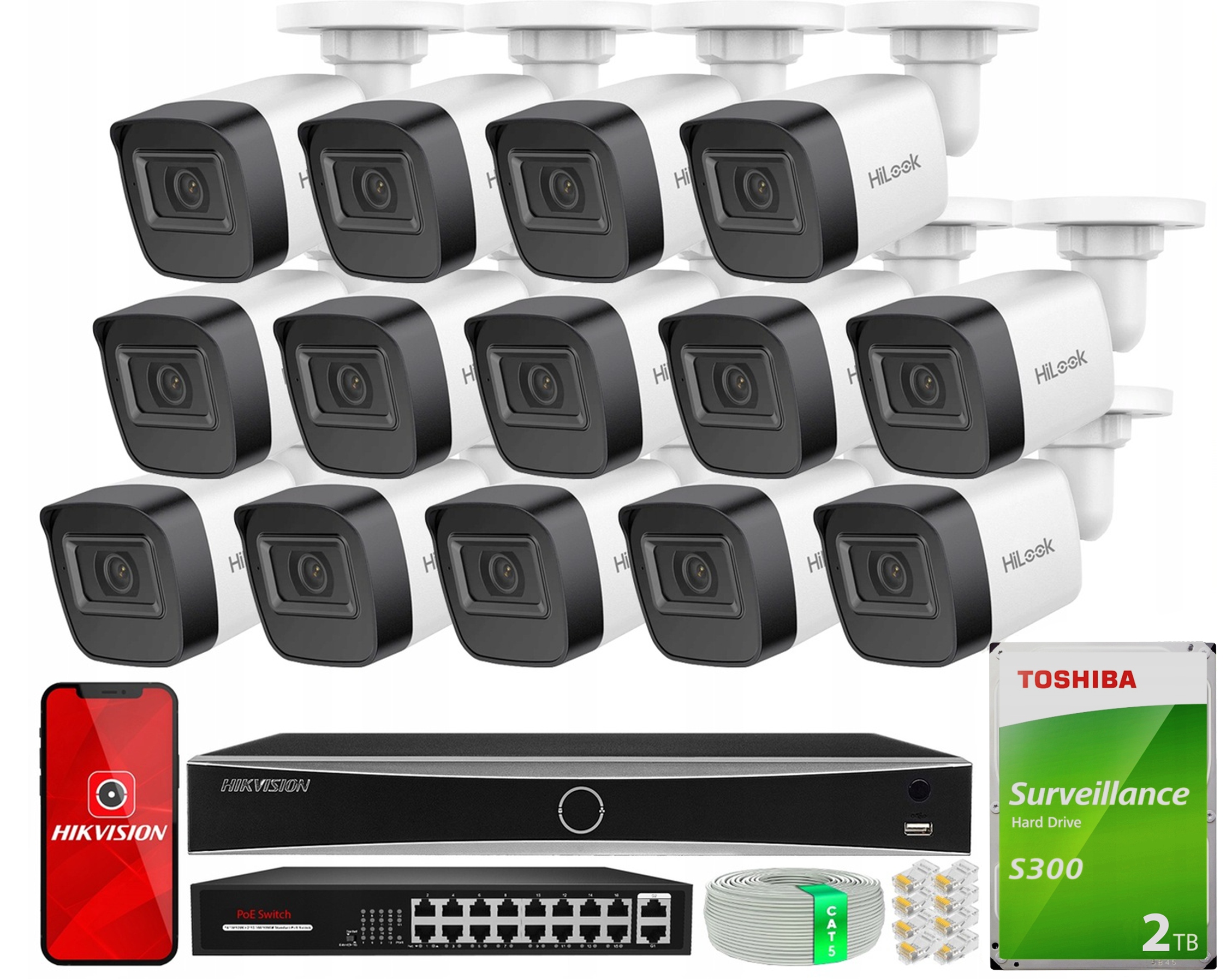 Sada pro monitorování 14 kamer IPCAM-B4-P 4Mpx Disk 2TB PoE Detekce
