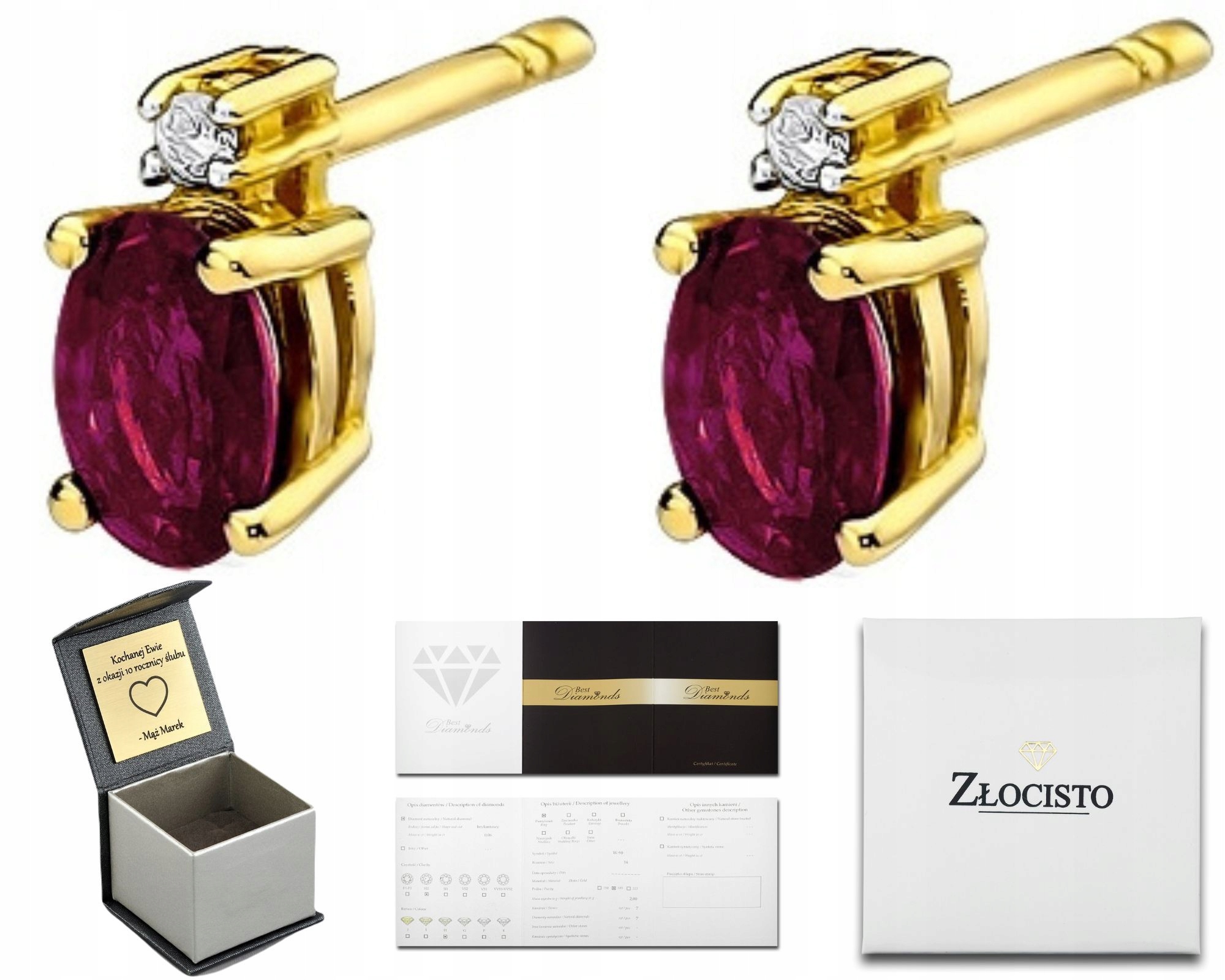 Náušnice S Brilianty A Rubínem Tyčinky 585