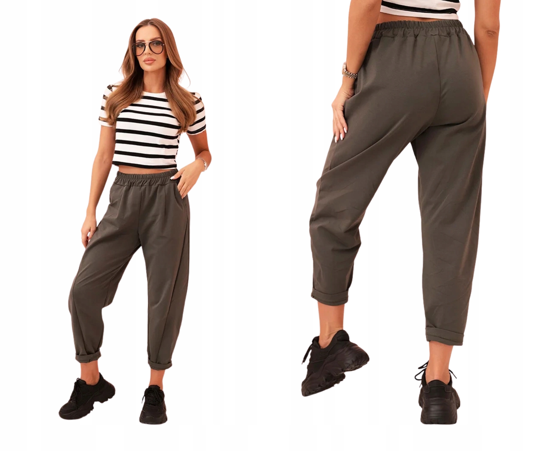 Khaki spodnie damskie z kieszeniami Summer Punto