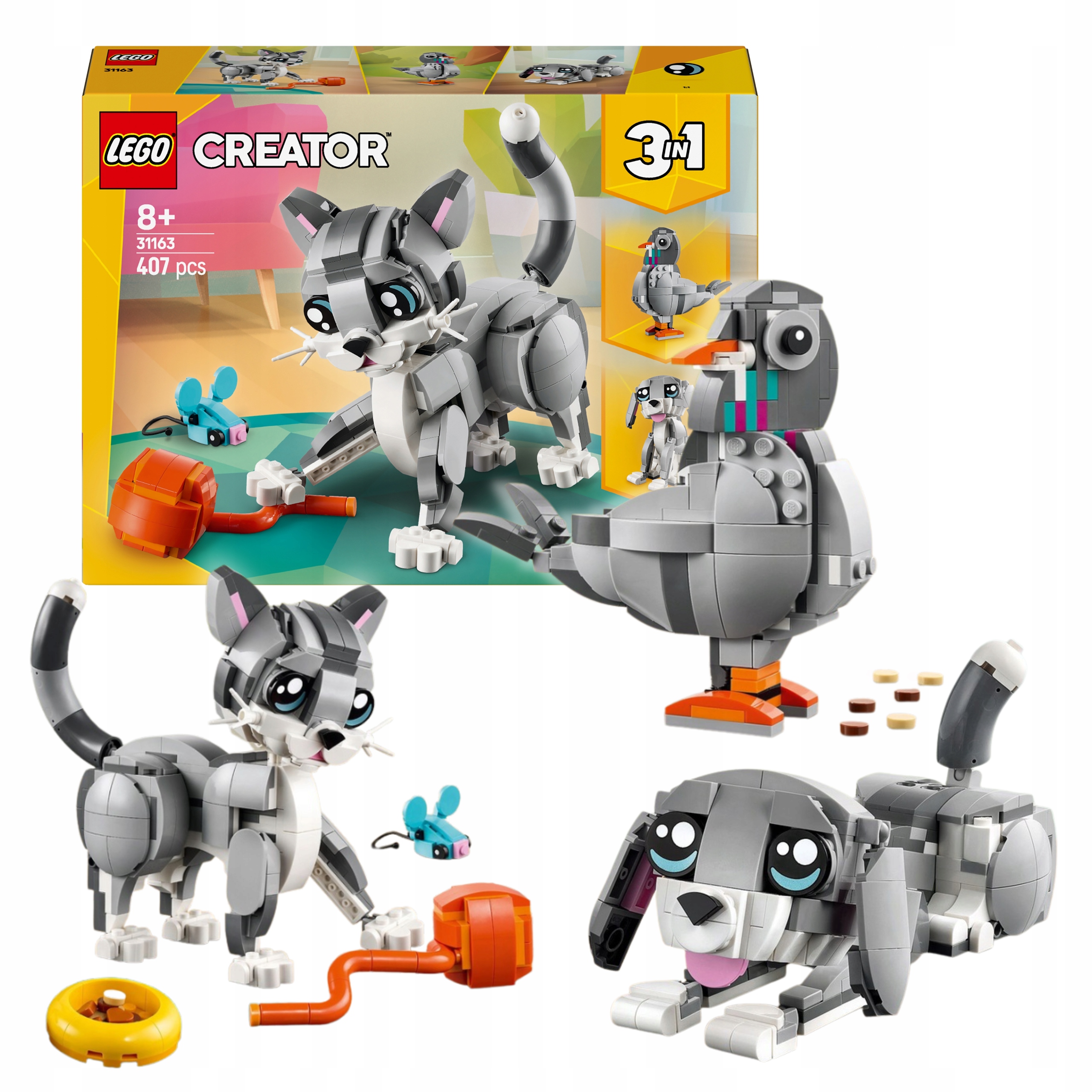 Lego Creator 3w1 Psotny Kot Pies Gołąb Klocki Zestaw 3w1 407el.