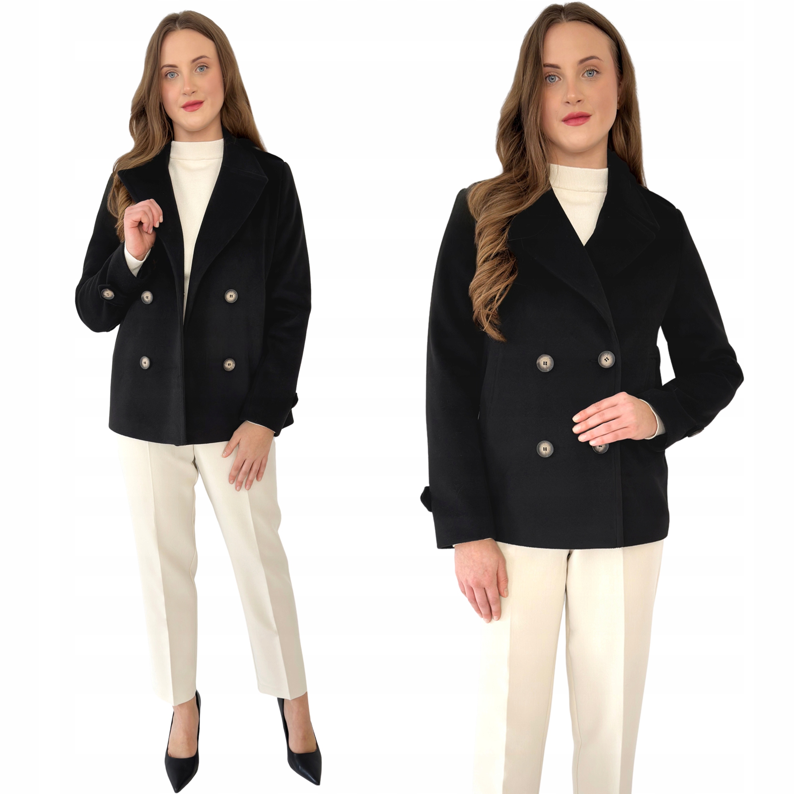 Krátký stylový dvouřadý dámský jarní kabát s vlnou a alpakou Sara