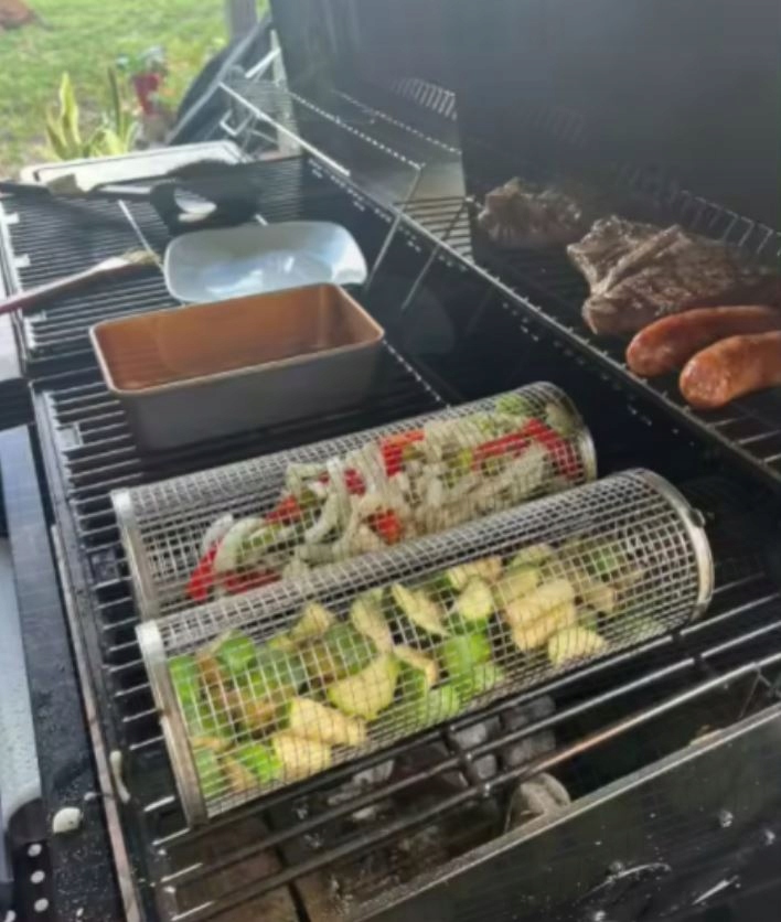 KOSZ DO GRILLOWANIA WARZYW FRYTEK RUSZT SIATKA OBROTOWA NA GRILLA 30x 9,3cm Stan opakowania oryginalne