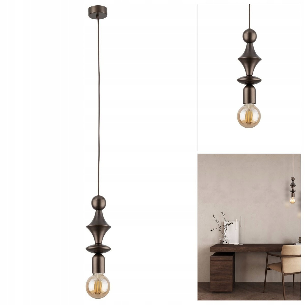 Závěsná lampa Tower hnědá, minimalistická forma v obývacím pokoji Tk Lighting
