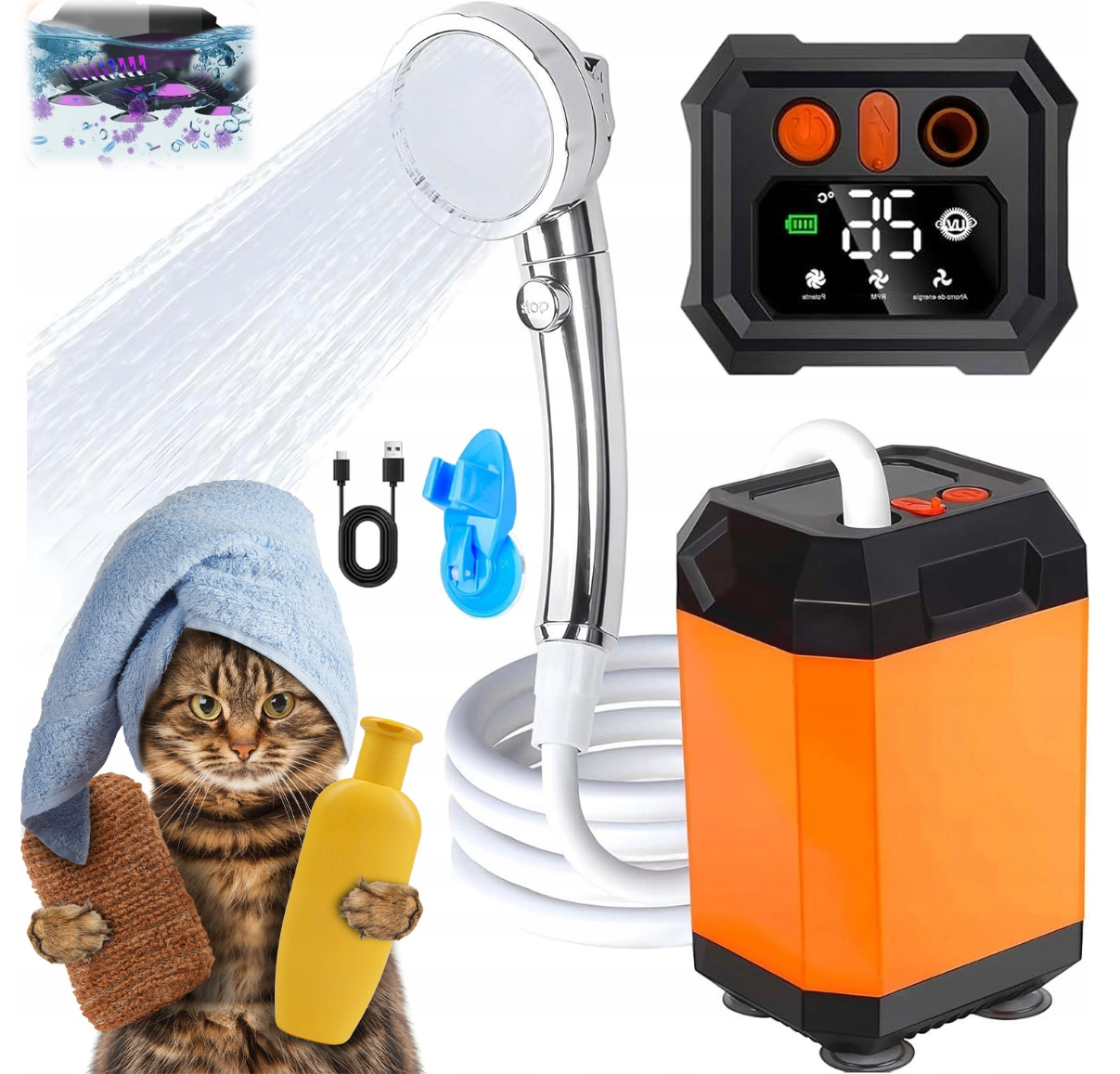 Kempingová Sprcha Turistická Přenosná Led 5400MAH 3 Režimy Sada