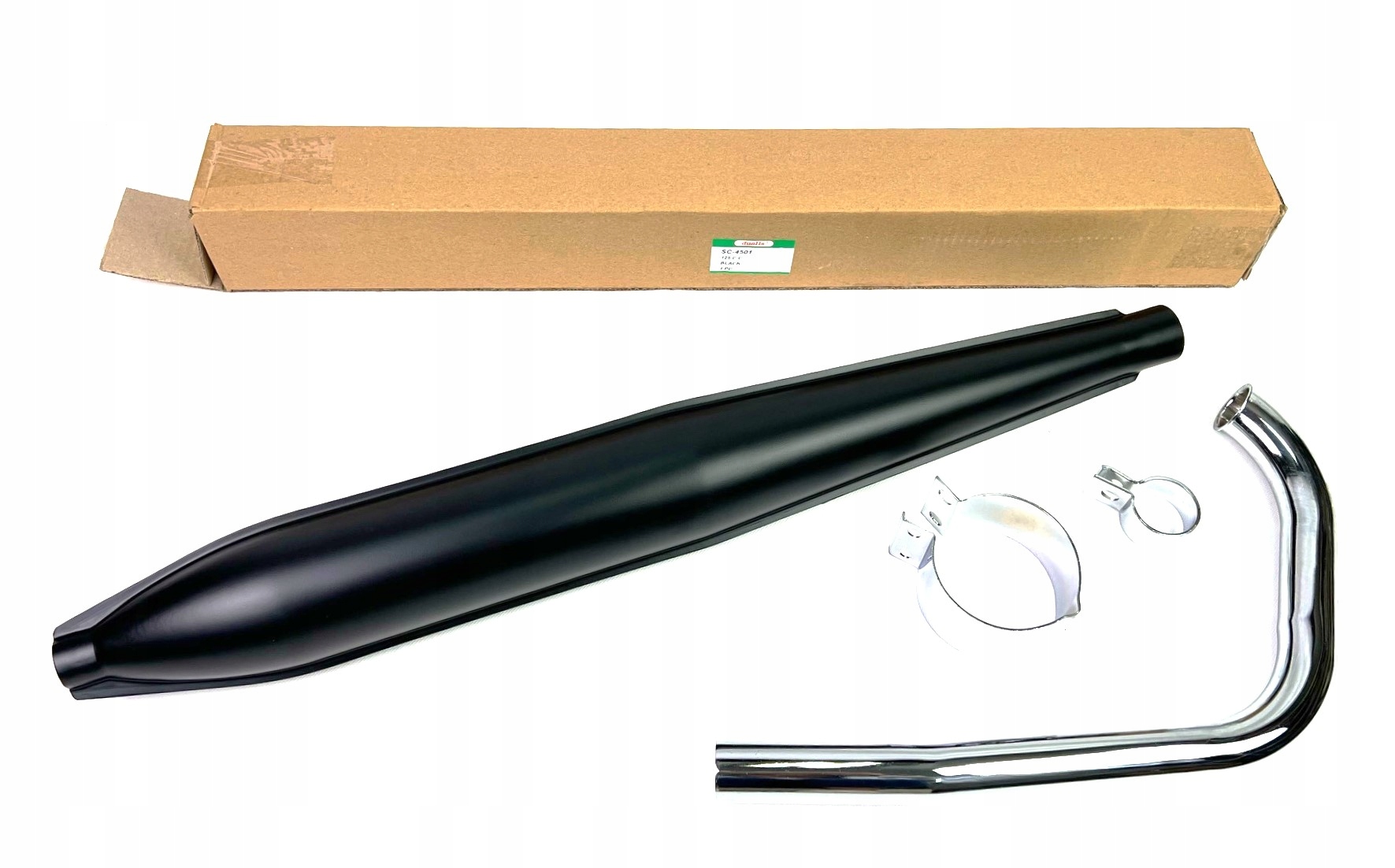 Tłumik malowany czarny wydech kolanko chrom Wsk 125 Duells obejma